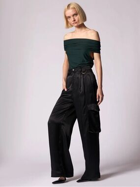 EQUIPMENT Yelena Off Shoulder Top in Scarab Green medium